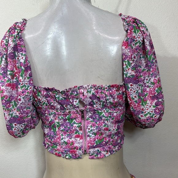 (A3) By Love & Lemons Puff Sleeve Crop Top Floral Print Underwire Top, Size XS - Picture 6 of 16